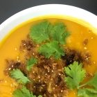 sesame kabocha soup with crunchy maple topping