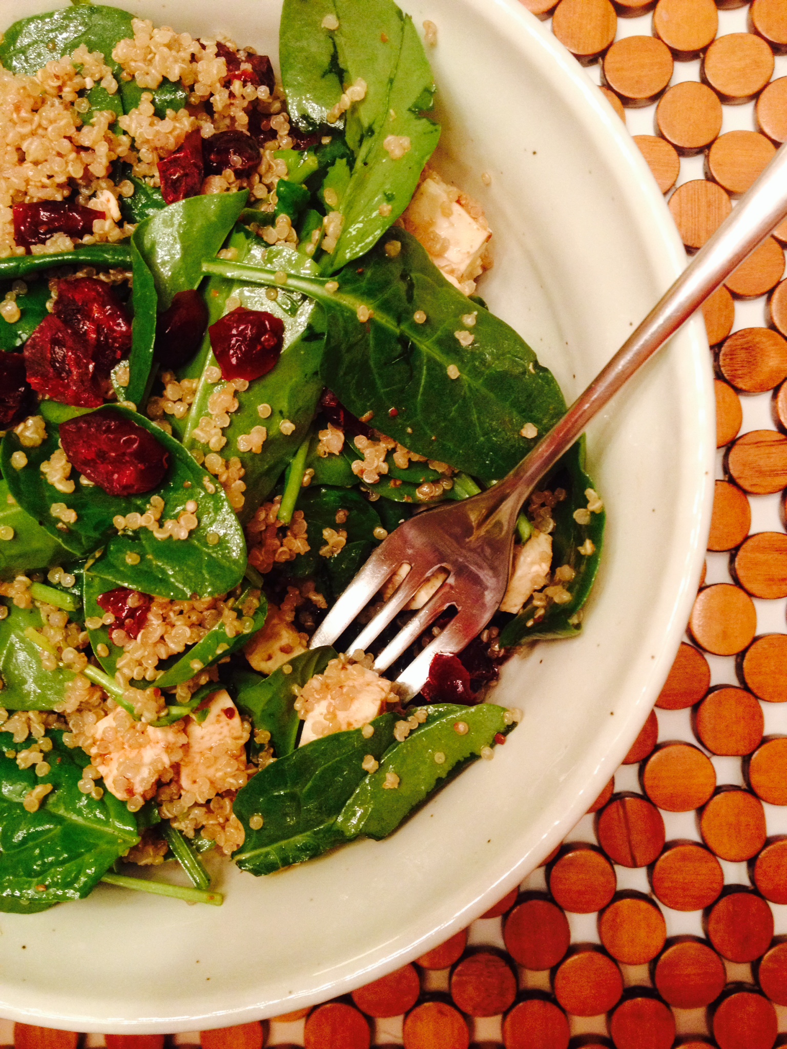 spinach, quinoa, and feta salad with dried cranberries - radish*rose