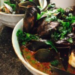 korean-style mussels in spicy broth