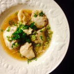 monkfish cheeks with sake, tamari and sesame