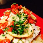 roasted lemon cod on crispy potato bed