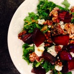 beet, walnut, and blue cheese kale salad