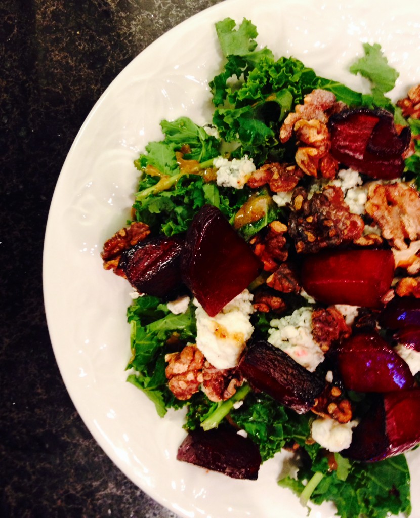 beet, walnut, and blue cheese kale salad radish*rose