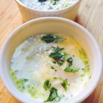 baked eggs with pesto and parmesan