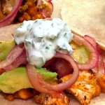 roasted chickpea and cauliflower tacos with cilantro garlic yogurt sauce