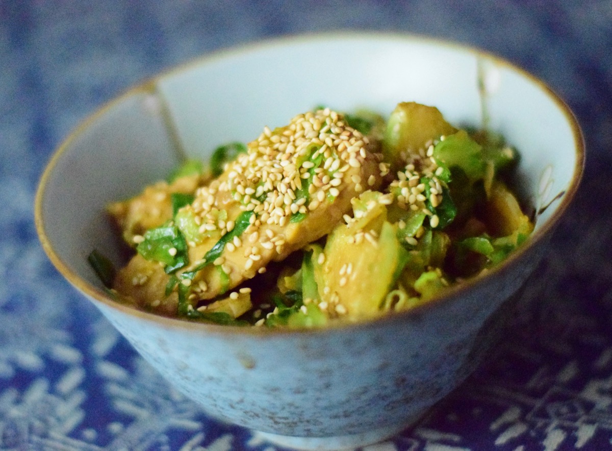 tamari butter tempeh with shredded brussels sprouts :: by radish*rose