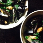 thai-style curry coconut mussels with lime and spinach