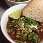 pumpkin chili with fire-roasted tomatoes, white beans, and toasted pepitas