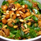 smoky chickpea farro salad with olives, capers, and pine nuts