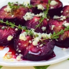 roasted plums with gorgonzola, honey and thyme