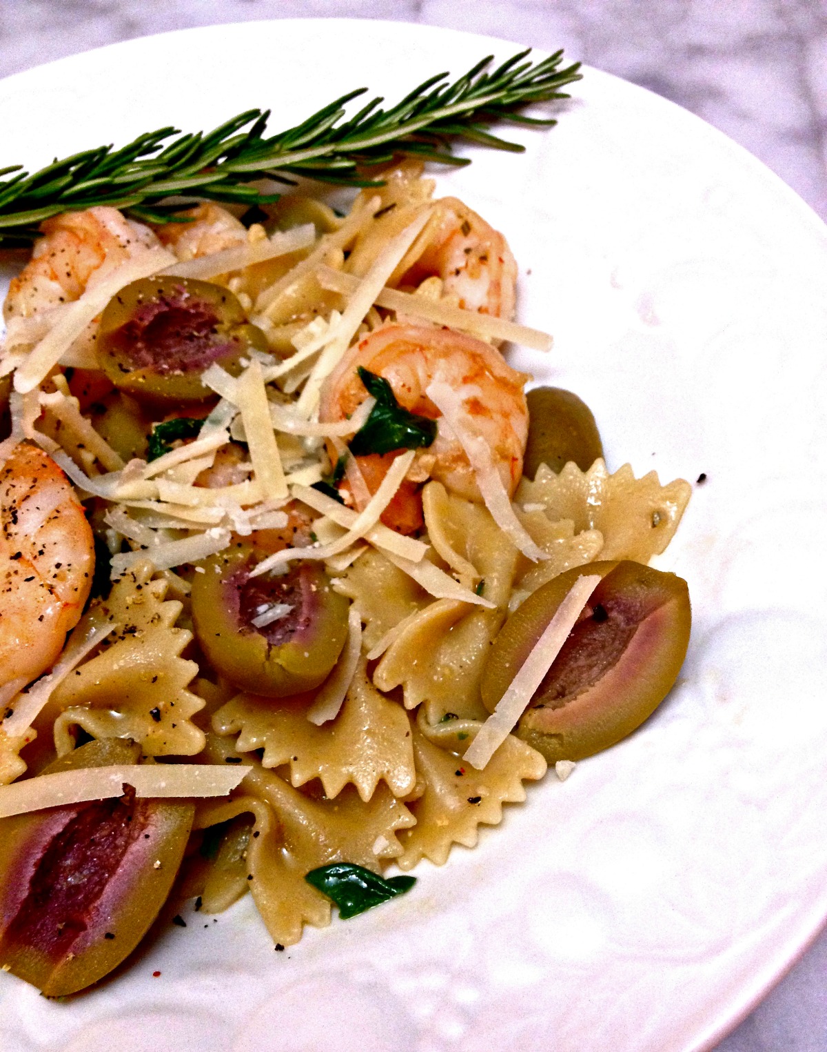 bowtie pasta with shrimp, olives, and rosemary :: by radish*rose