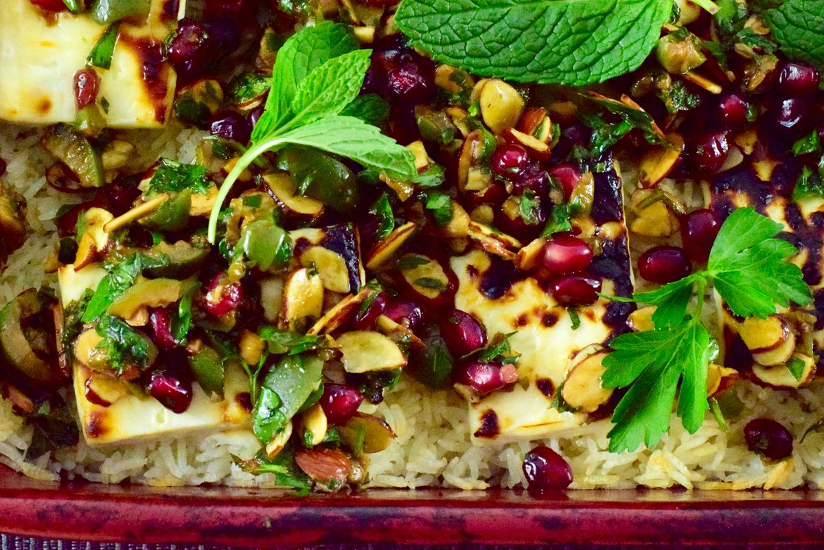 colorful baked rice with mint, feta and pomegranate :: by radish*rose